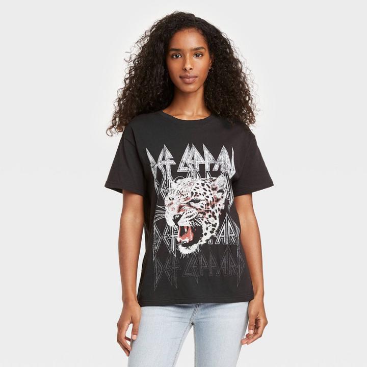 Women's Def Leppard Animal Print Short Sleeve Graphic T-shirt - Black