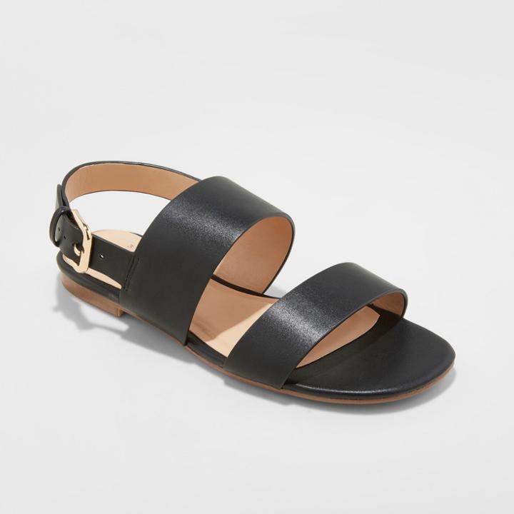 Women's Sabrina Two Band Buckle Slide Sandals - A New Day Black