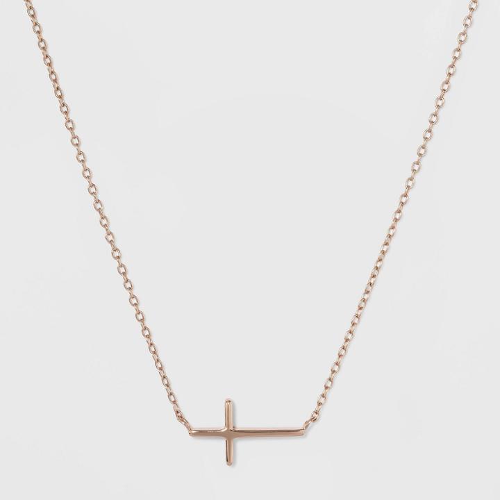 Target Sterling Silver Horizontal Cross Station Necklace - Rose Gold, Girl's