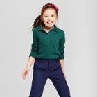 Girls' Long Sleeve Interlock Uniform Polo Shirt - Cat & Jack Green