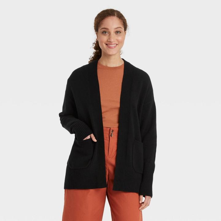 Women's Open-front Cardigan - A New Day Black
