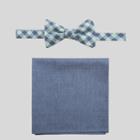 Men's Gingham Chambary Bowtie And Pocket Square Set - Goodfellow & Co Mint One Size,
