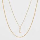 14k Gold Plated Crystal Initial 'l' Pendant Chain Necklace - A New Day Gold
