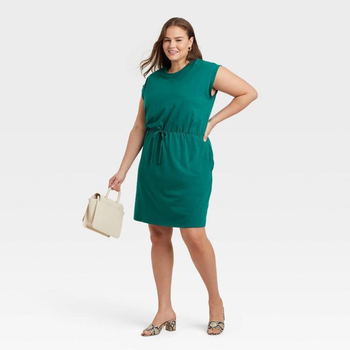 Women's Plus Size Sleeveless Extended Shoulder A-line Dress - A New Day Green