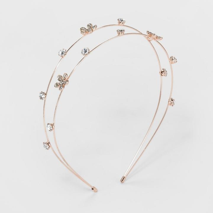 Cat & Jack Girls' Double Row Metal Headband, Rose Gold