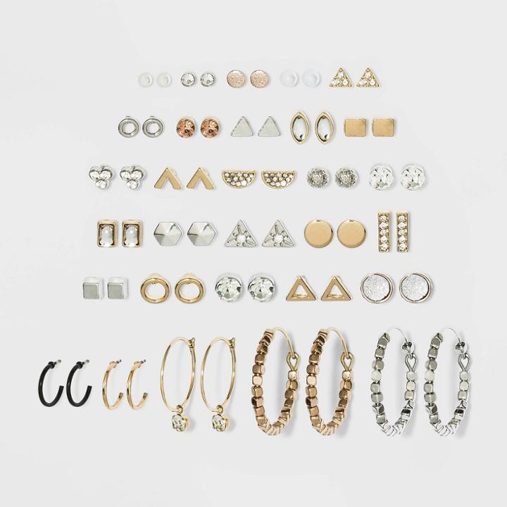 Multi Plate And Acrylic Stone Earring Set 30pc - Wild Fable , Grey