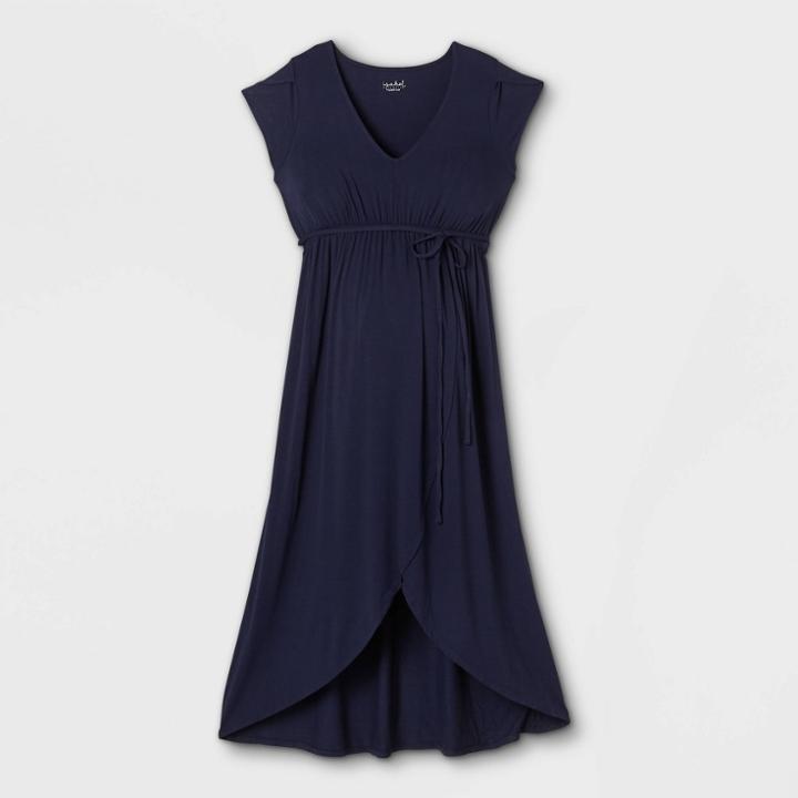 Short Sleeve Wrap Maternity Dress - Isabel Maternity By Ingrid & Isabel Navy