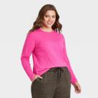 Women's Plus Size Long Sleeve Wide Rib T-shirt - A New Day Pink