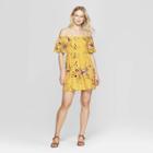 Women's Floral Print Short Sleeve Off The Shoulder Knit Dress - Xhilaration Yellow