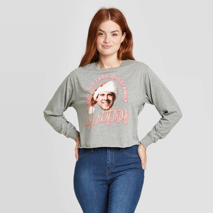 Jerry Leigh Women's Christmas Vacation Long Sleeve Graphic T-shirt - Heather Gray