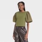 Women's Puff Short Sleeve T-shirt - A New Day Olive