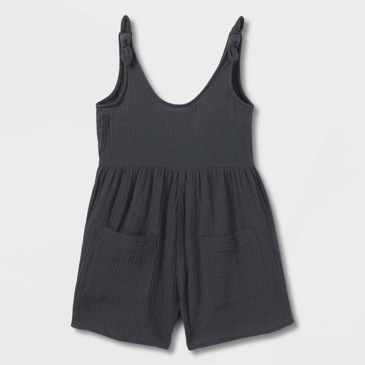 Girls' Shortalls Woven Romper - Cat & Jack Charcoal Gray