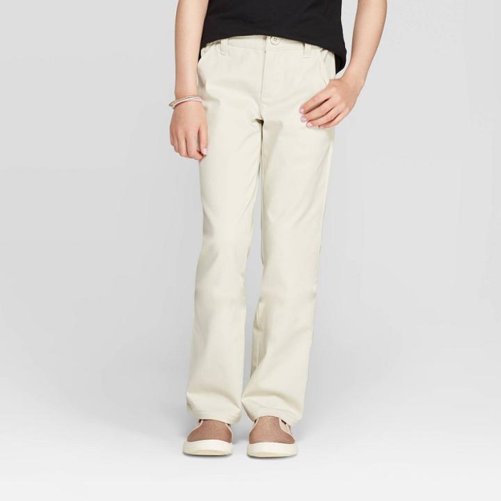 Plus Size Girls' Bootcut Twill Stretch Uniform Chino Pants - Cat & Jack Light Khaki