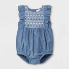 Baby Girls' Chambray Puff Print Bubble Short Romper - Cat & Jack Light Blue Newborn