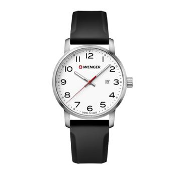 Men's Wenger Avenue - Swiss Made - White Dial Silicone Strap Watch - Black