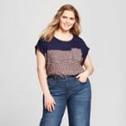 Women's Plus Size Floral Print Crew Neck T - Shirt - Xhilaration Navy X, Blue