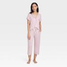 Women's Beautifully Soft Short Sleeve Notch Collar Top And Pants Pajama Set - Stars Above Pink