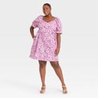 Women's Plus Size Leopard Print Balloon Short Sleeve Dress - Who What Wear Cream