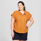 Women's Plus Size Polka Dot Short Sleeve Lurex Popover Shirt - A New Day Rust X, Red