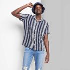 Adult Striped Regular Fit Short Sleeve Button-down Shirt - Original Use Navy Blue/stripe