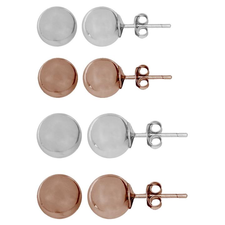 Target Women's Set Of Four Ball Stud Earrings In Sterling Silver And Rose Gold Over Sterling Silver - Rose