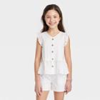 Girls' Button-front Woven Eyelet Sleeveless Shirt - Cat & Jack White