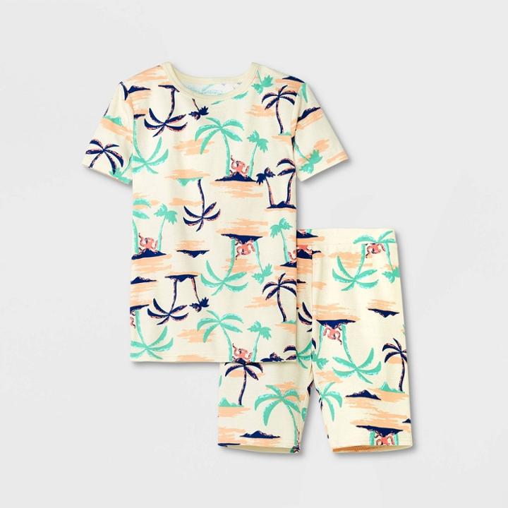 Boys' 2pc Island Palm 100% Cotton Snug Fit Pajama Set - Cat & Jack Off-white