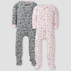 Gerber Baby Girls' 2pk Leopard Union Suit - Light Pink
