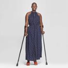 Women's Plus Size Polka Dot Sleeveless Slit Maxi Dress - Ava & Viv Navy