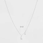 Silver Plated Cubic Zirconia Initial 'h' Chain Pendant Necklace And Earring Set - A New Day