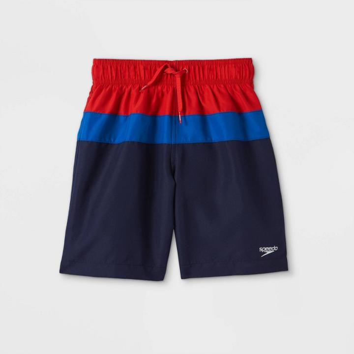 Speedo Boys' Colorblock Swim Trunks - Navy/red
