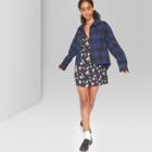 Women's Long Sleeve Cropped Plaid Button-down - Wild Fable Navy