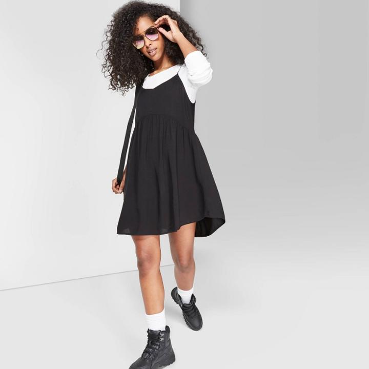 Women's Strappy V-neck Babydoll Dress - Wild Fable Black