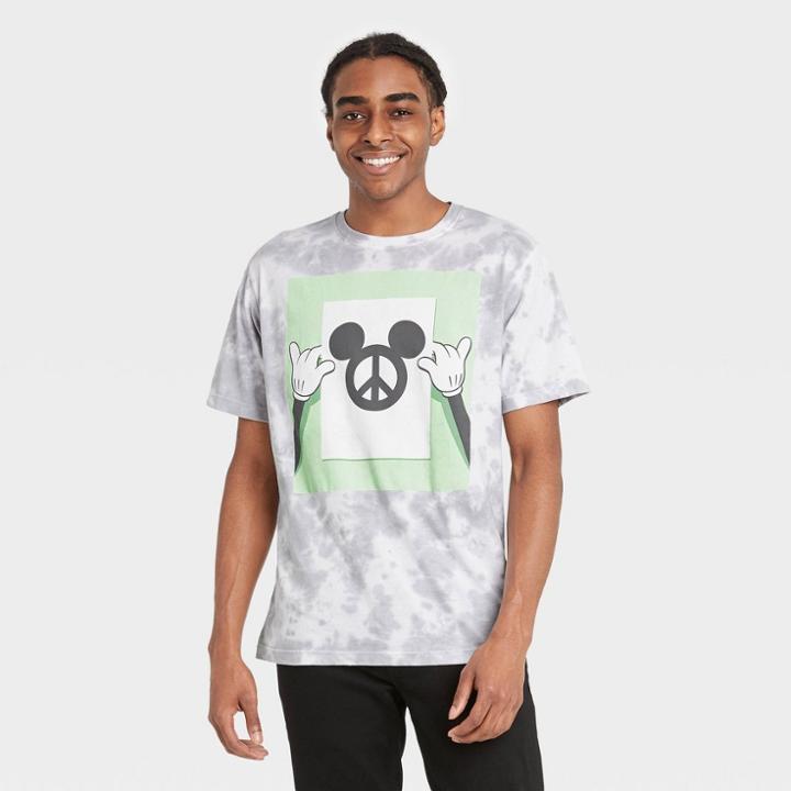 Men's Disney Mickey Peace Short Sleeve Graphic T-shirt - White/silver