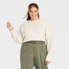 Women's Plus Size Crewneck Cable Stitch Pullover Sweater - A New Day Cream