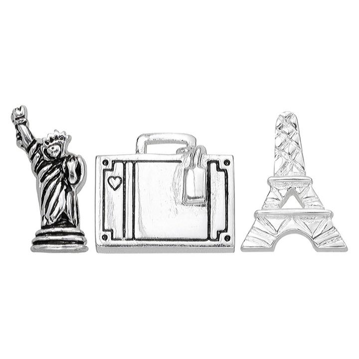 Treasure Lockets 3 Silver Plated Charm Set With Travel The Globe Theme - Silver, Women's