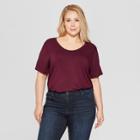 Women's Plus Size Short Sleeve Scoop Neck Relaxed T-shirt - Ava & Viv Burgundy (red)