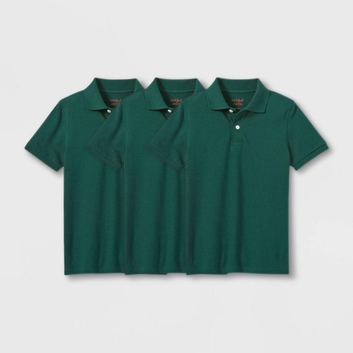 Boys' 3pk Short Sleeve Pique Uniform Polo Shirt - Cat & Jack Dark Green
