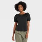Women's Puff Short Sleeve Tie-back Top - A New Day Black