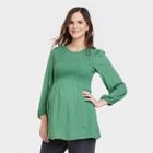 Long Sleeve Smocked Woven Maternity Top - Isabel Maternity By Ingrid & Isabel Green