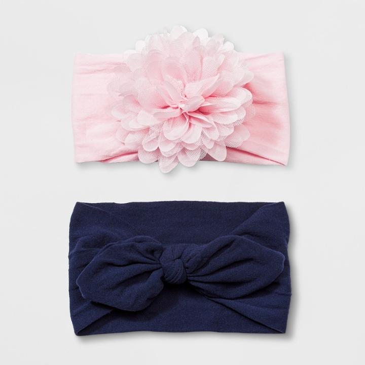Toddler Girls' 2pk Headwrap With Nylon Bow & Chiffon Flower - Cat & Jack Pink/navy (pink/blue)