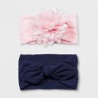 Toddler Girls' 2pk Headwrap With Nylon Bow & Chiffon Flower - Cat & Jack Pink/navy (pink/blue)