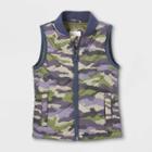 Toddler Boys' Sleeveless Quilted Vest Button-down Shirt - Cat & Jack Camo Green