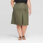 Women's Plus Size Belted Utility Skirt - Ava & Viv Olive (green)