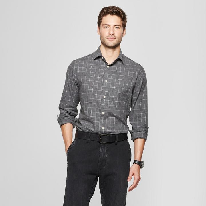 Men's Dressy Long Sleeve Casual Button-down Shirt - Goodfellow & Co Charcoal (grey)