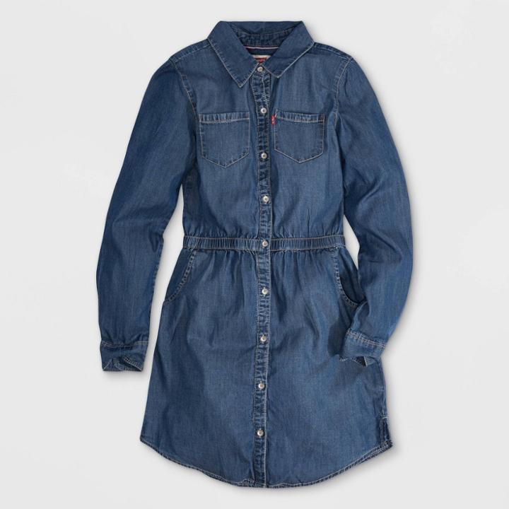 Levi's Girls' Shirtdress - Blue Winds Dark Wash