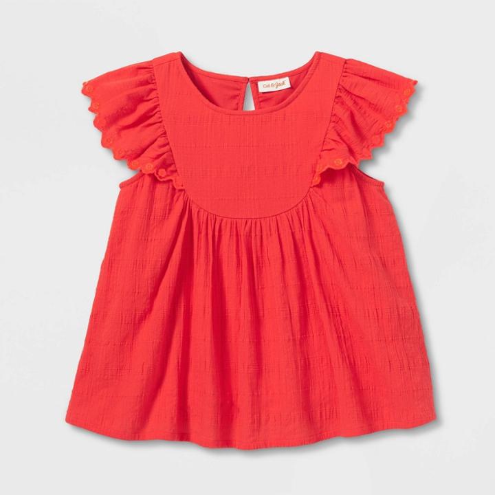 Girls' Short Sleeve Woven Top - Cat & Jack Dark Coral