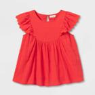 Girls' Short Sleeve Woven Top - Cat & Jack Dark Coral