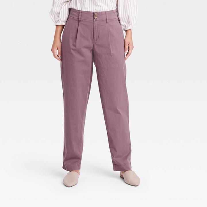 Women's High-rise Pleat Front Tapered Chino Pants - A New Day Purple