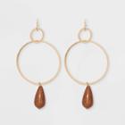 Semi-precious Goldstone Wire Circle With Beaded Teardrop Earrings - Universal Thread Gold, Women's
